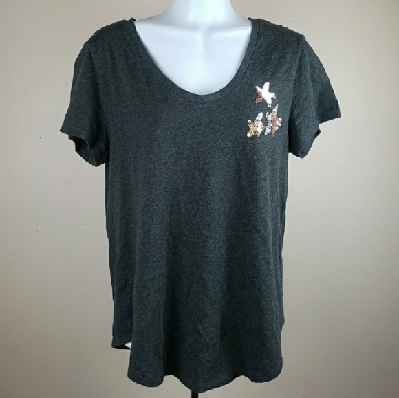 LOFT Tops - 🌞 Loft Dark Grey Sequin Star Teeshirt sz Medium
